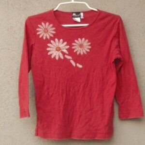 Sunburst Red Daisy 3/4 Sleeves T-shirt S